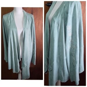 Tasha Polizzi Western Embroidered Turquoise Teal Size XL Cowgirl Suede Cardigan